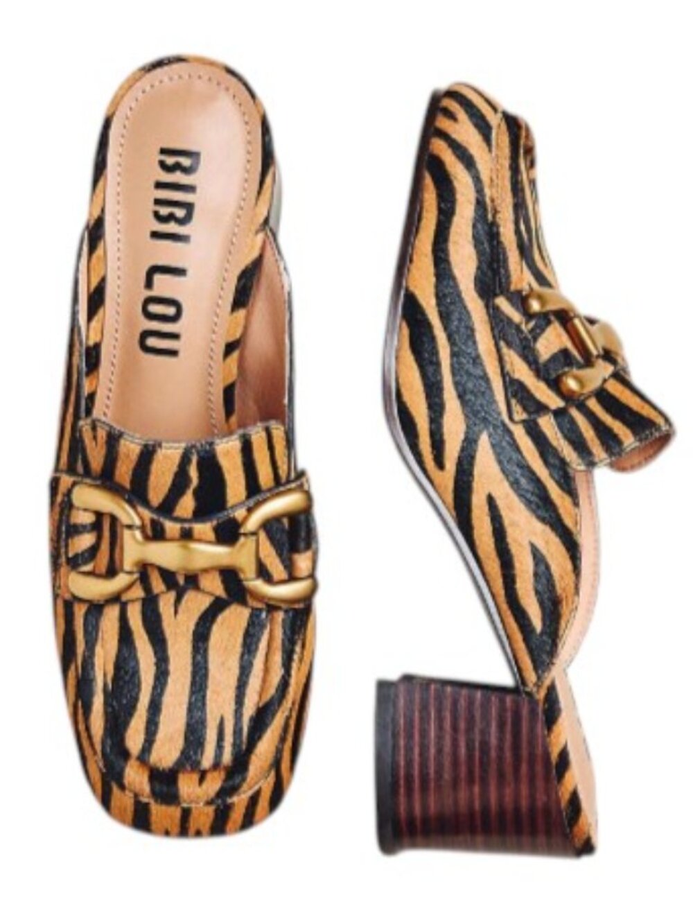 NEW BIBI LOU Zagreb Tiger Print Suede Heeled Loafers